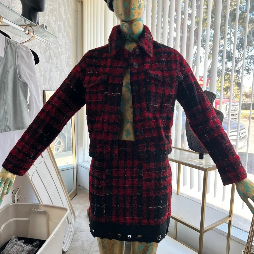 Honey Punch Red and Black Plaid Blazer and Skirt Set - Picture 4 of 4